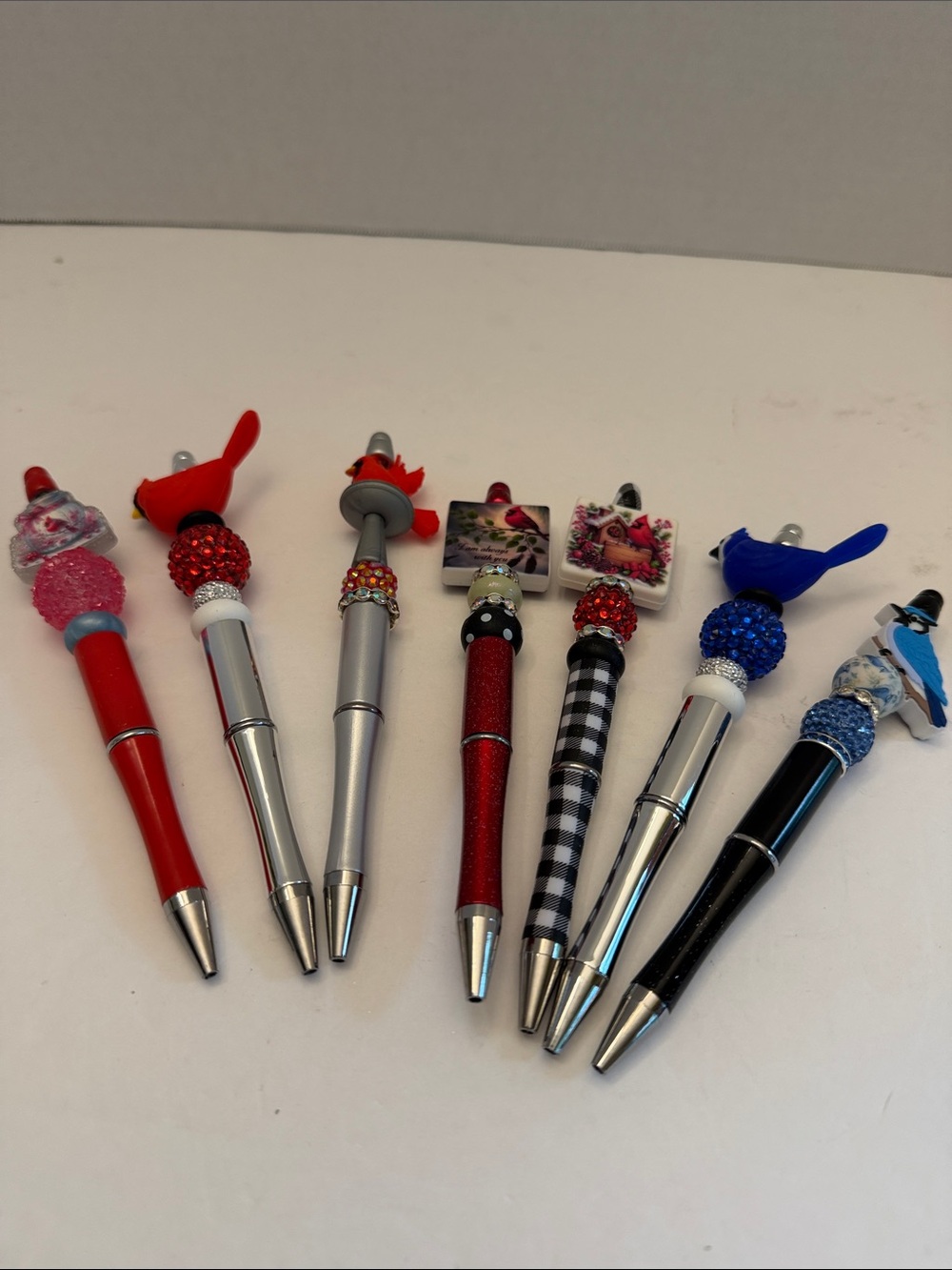 Red Cardinal or Blue Bird Beaded Pens Your Choice